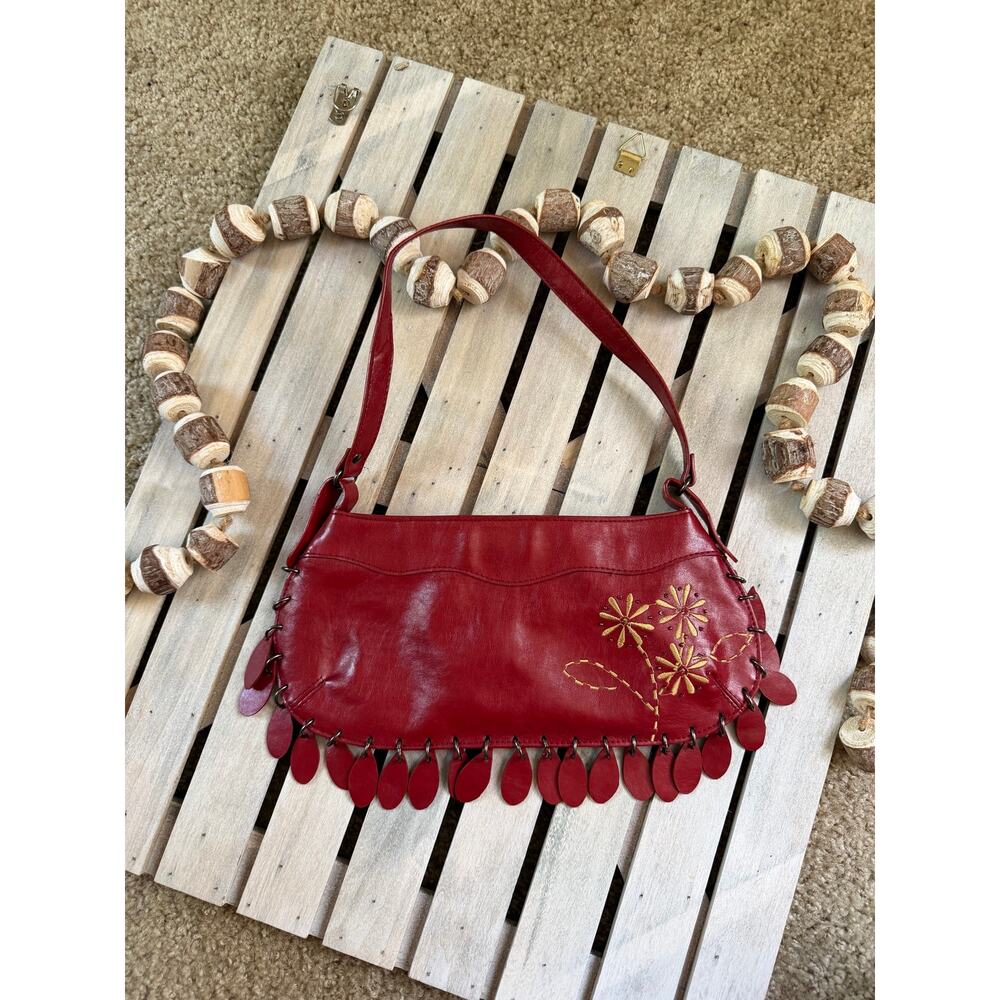 Vintage Red Fringe Floral Embroidered Handbag Shoulderbag